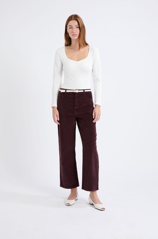 Pantalon droit en coton effet velours;${refinementColor}