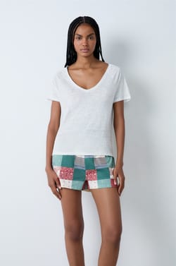 Top de manga corta 100% lino;${refinementColor}