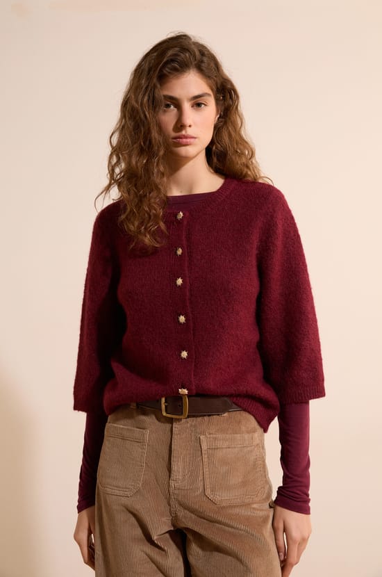 Pull cardigan avec laine;${refinementColor}