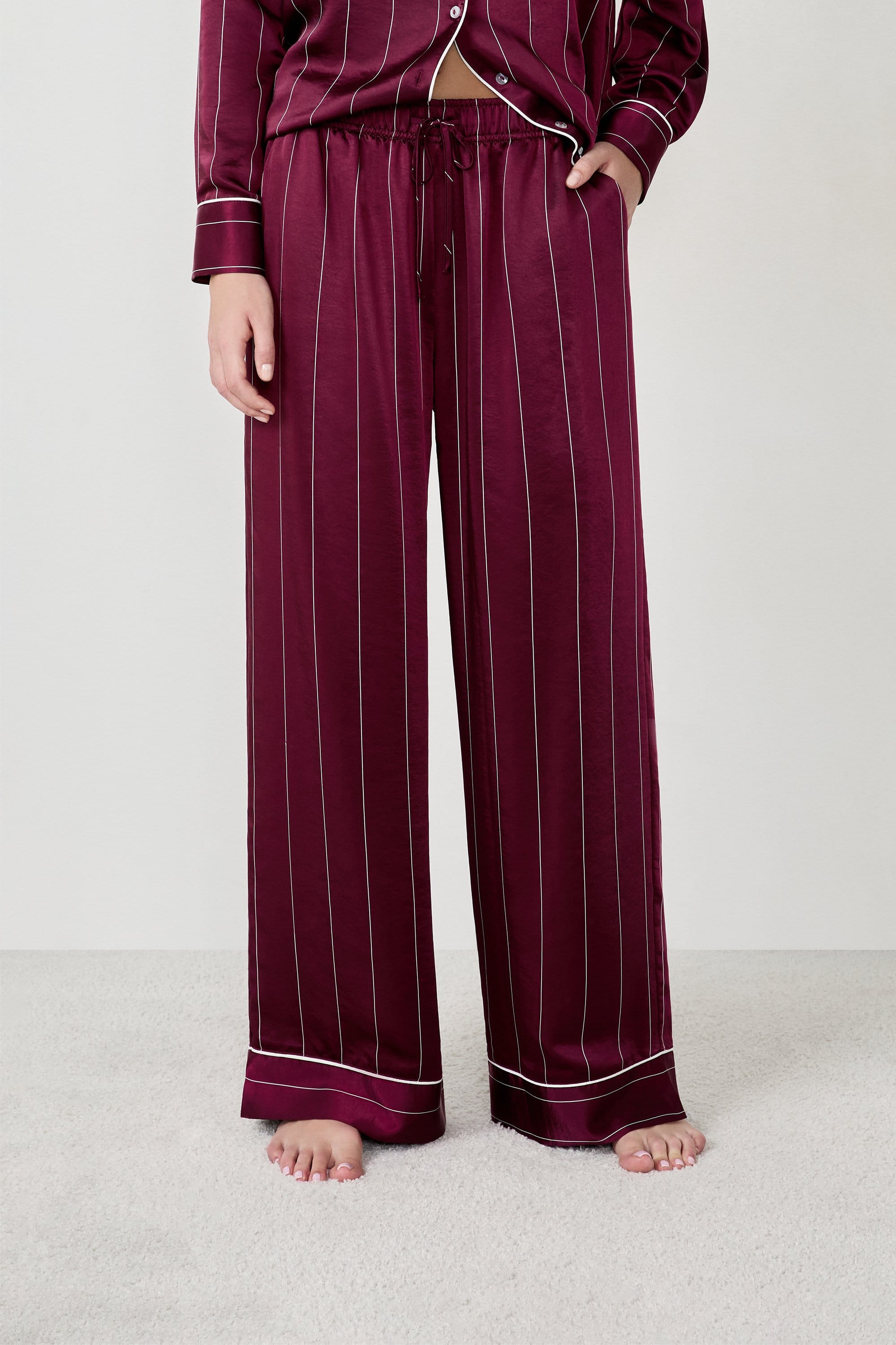 pantalon de pyjama à rayures en satin