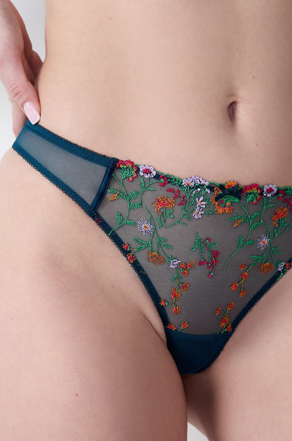 Embroidered Tulle Thong;${refinementColor}