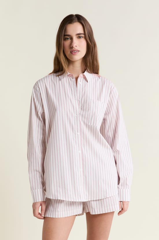 Chemise de pyjama &agrave; rayures avec coton;${refinementColor}