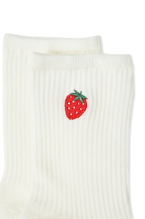 Ribbed Socks with Cotton and Strawberry Pattern;${refinementColor}