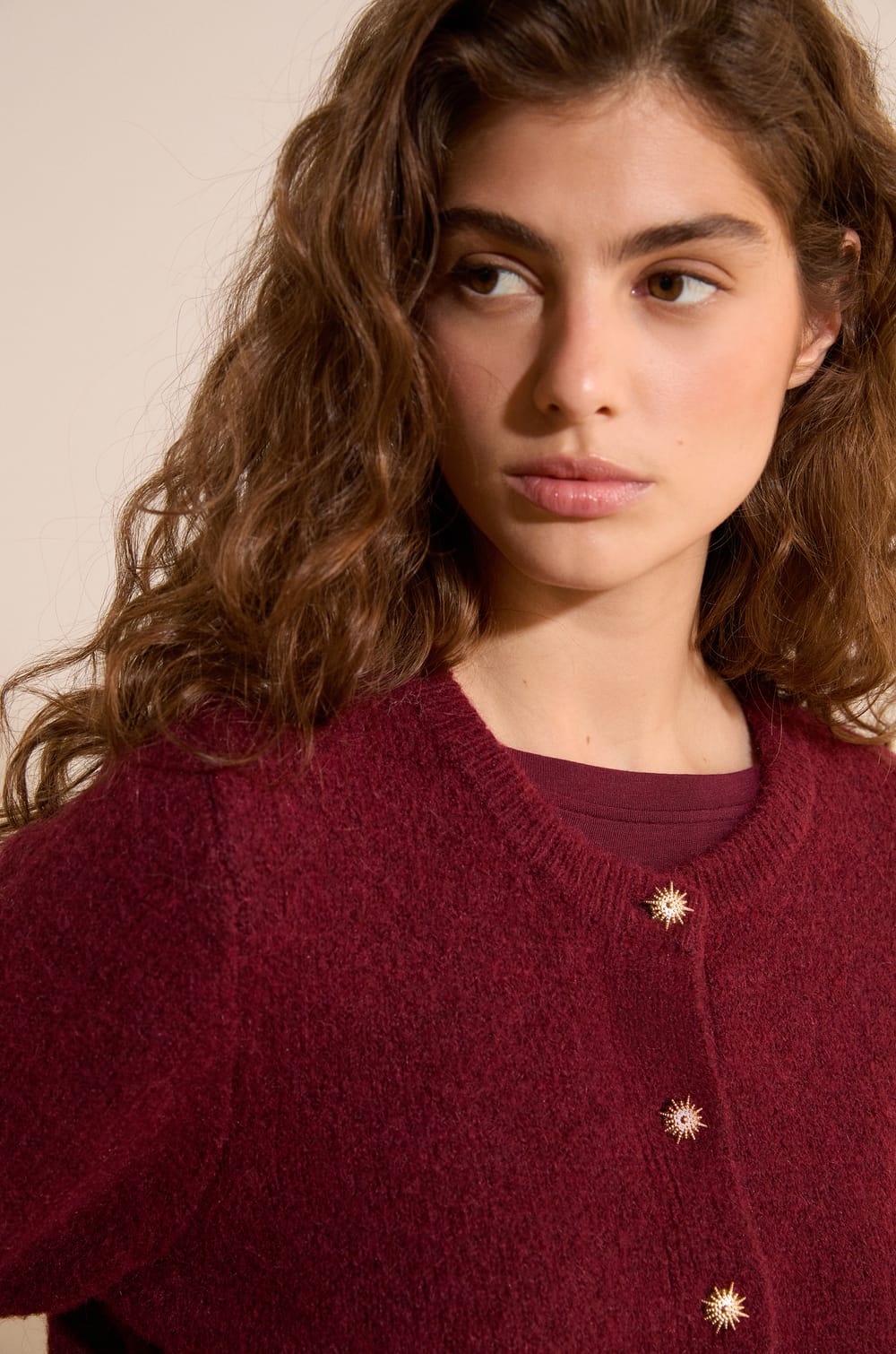 Pull cardigan avec laine;${refinementColor}