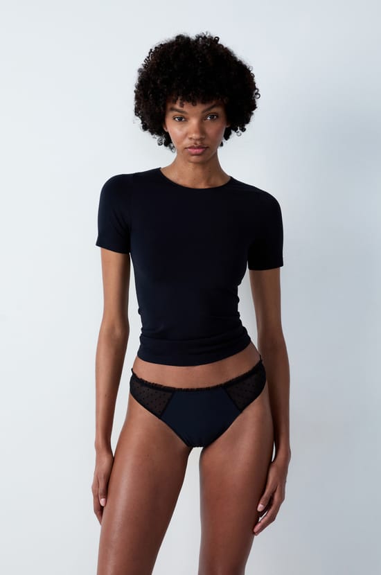 Tanga menstruel en coton et tulle - Flux léger;${refinementColor}