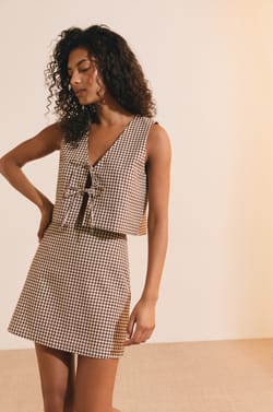 Jupe courte &agrave; carreaux;${refinementColor}