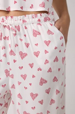 Flared Cropped Trousers Heart Print;${refinementColor}