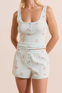Short de pyjama &agrave; motifs en coton pointelle;${refinementColor}