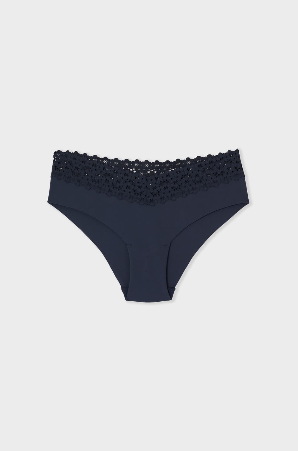 V-shape hipster in microfibre and lace;${refinementColor}