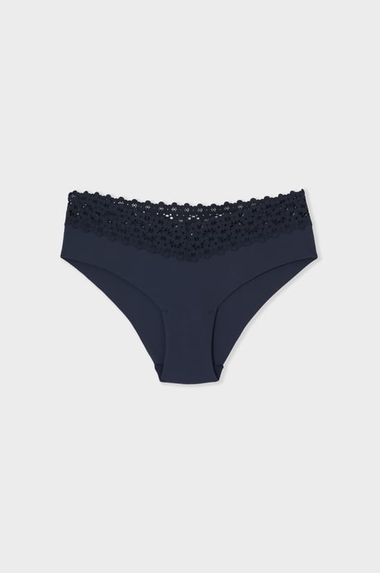 V-shape hipster in microfibre and lace;${refinementColor}