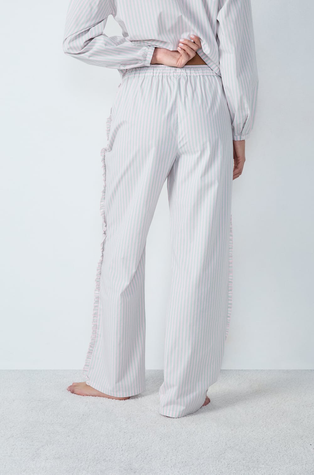 Cotton Pyjama Trousers Straight Cut with Stripes;${refinementColor}