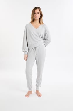 Sweatshirt de pyjama col V;${refinementColor}