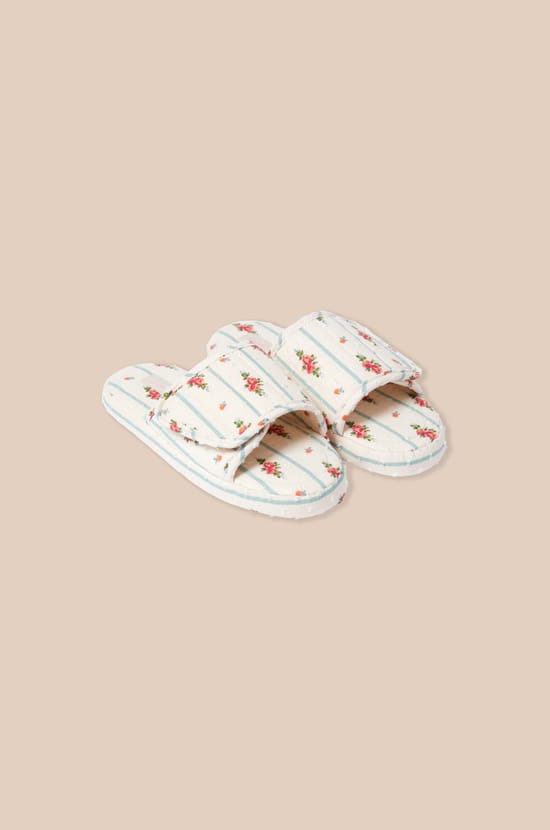 Chaussons tongs en coton &agrave; motifs fleurs;${refinementColor}