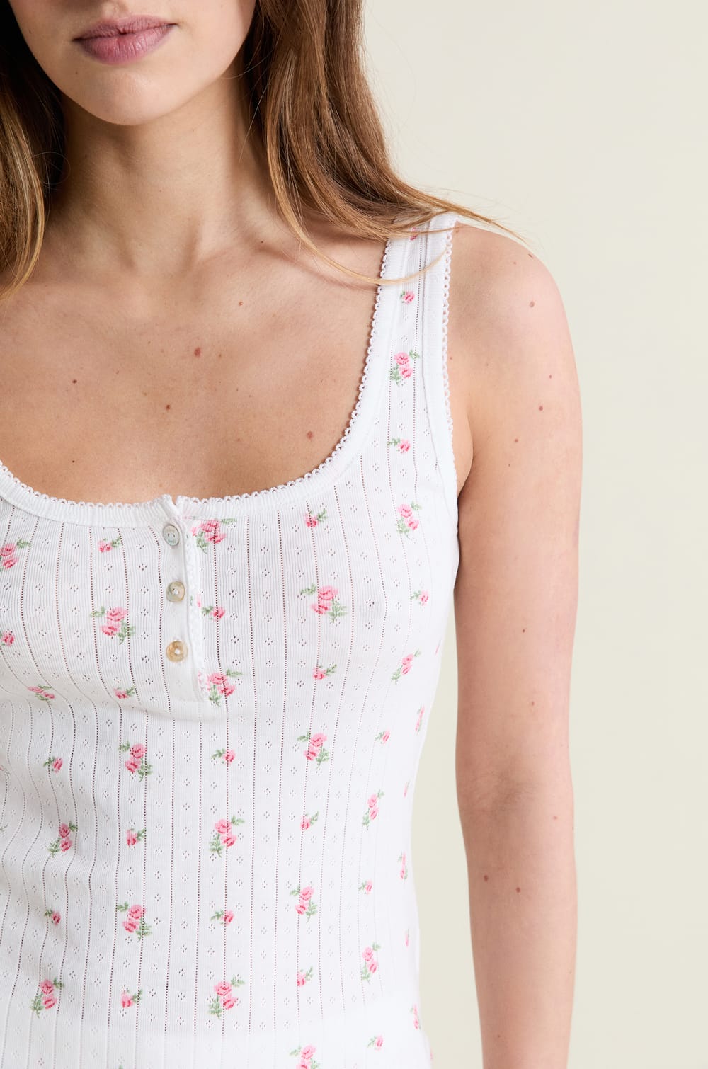 D&eacute;bardeur de pyjama &agrave; motifs en coton en pointelle;${refinementColor}