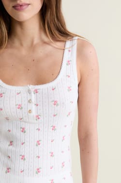 D&eacute;bardeur de pyjama &agrave; motifs en coton en pointelle;${refinementColor}