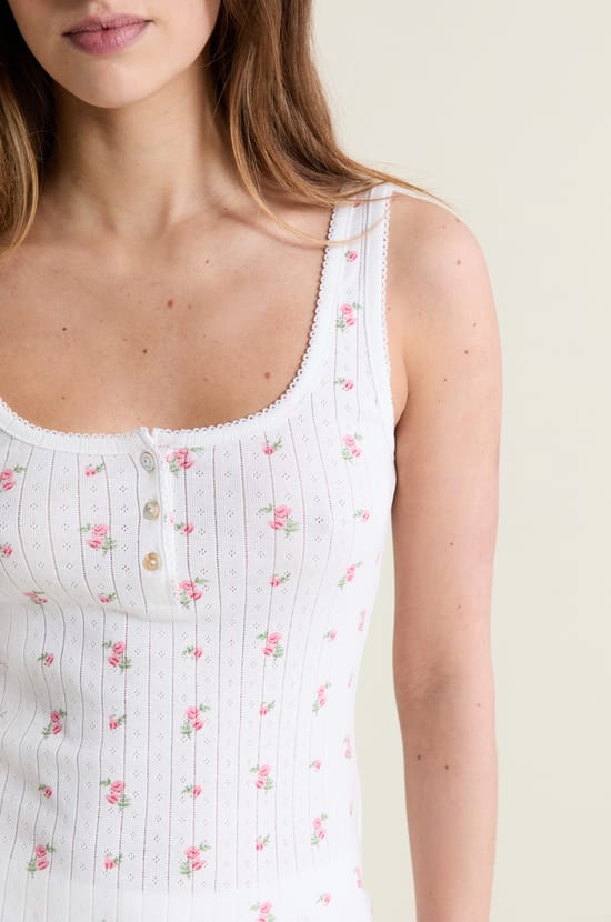 D&eacute;bardeur de pyjama &agrave; motifs en coton en pointelle;${refinementColor}