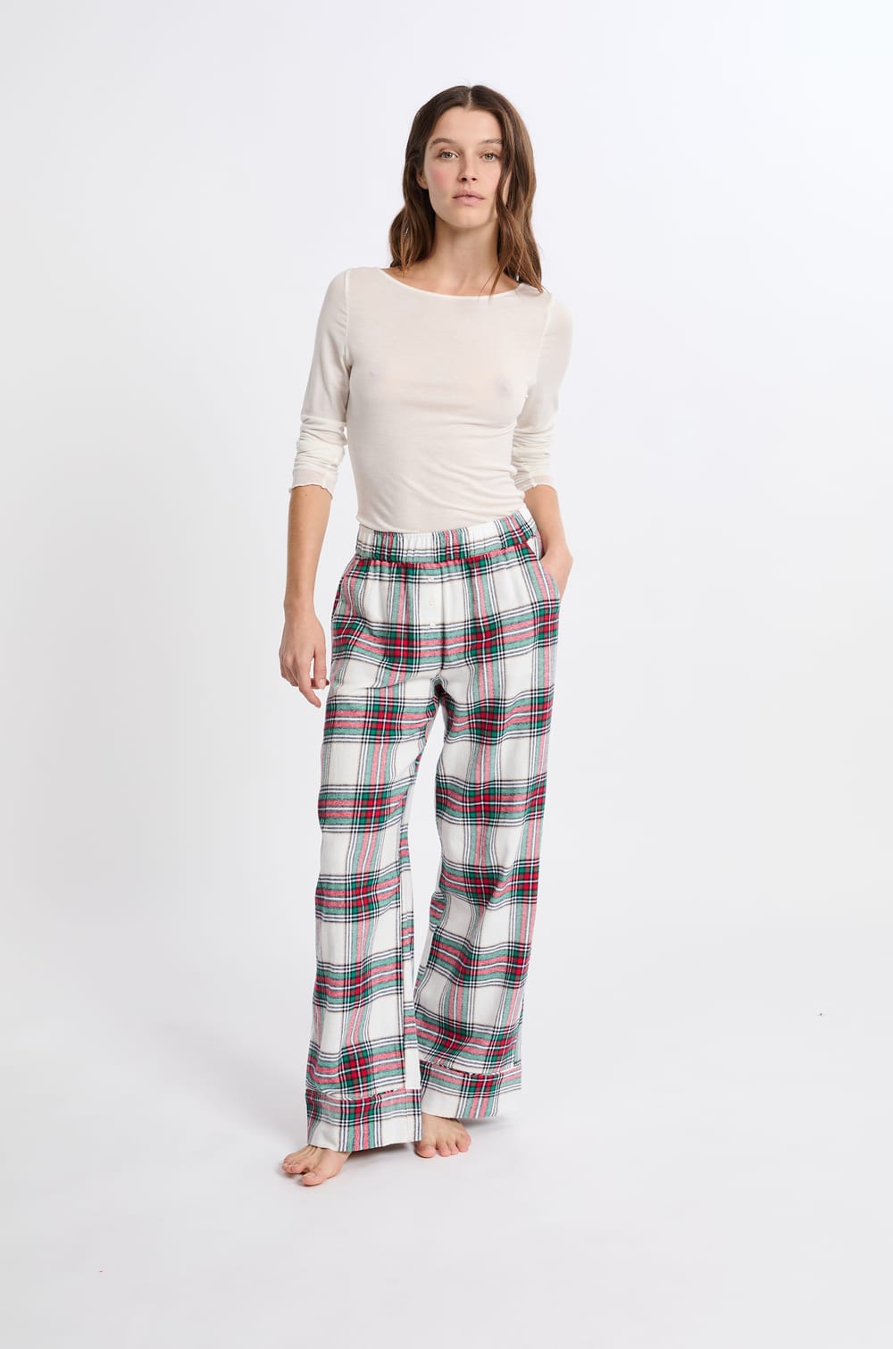 Pantalon de pyjama à carreaux en coton;${refinementColor}