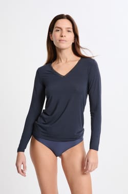 T-shirt col V maille thermique;${refinementColor}