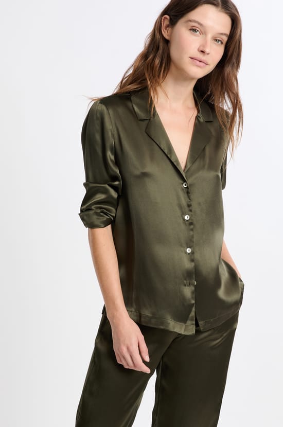 Chemise de pyjama manches longues en soie;${refinementColor}