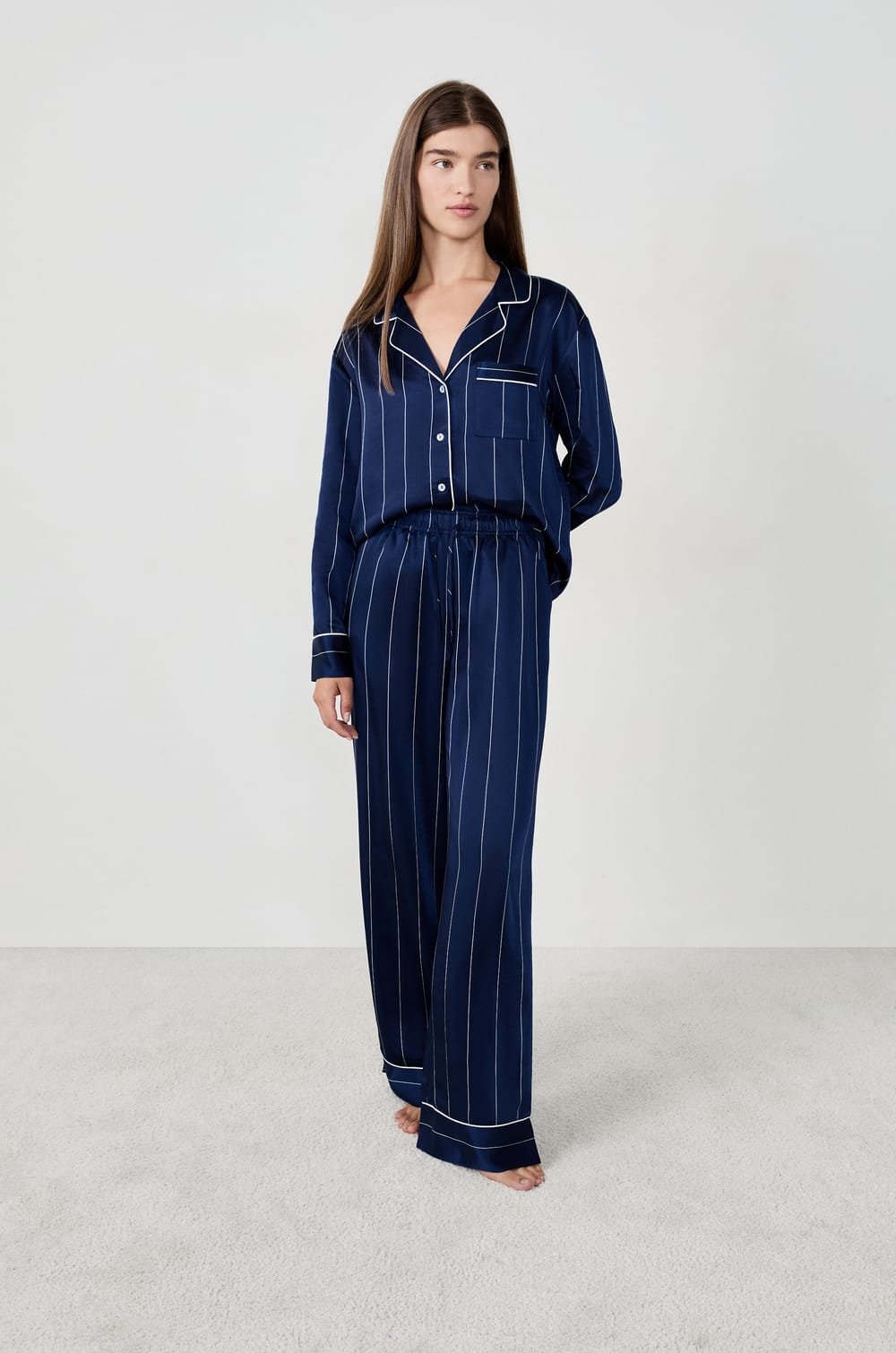 Striped satin pyjama trousers;${refinementColor}