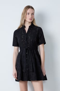 Robe courte broderie manches courtes;${refinementColor}