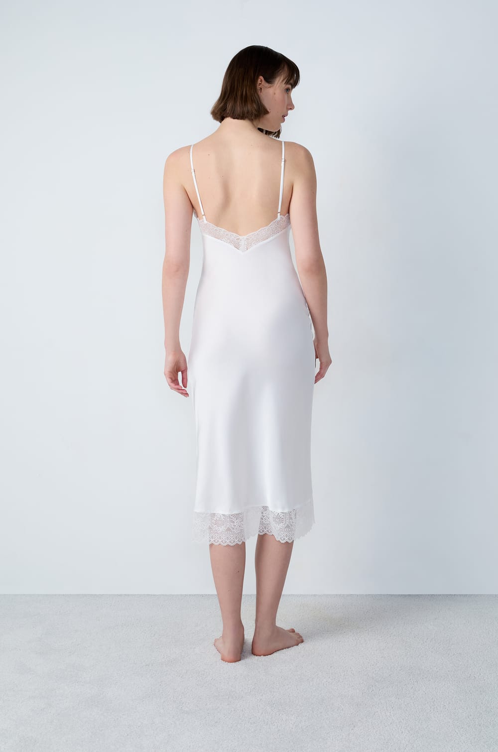 Satin Nightdress With Lace Details;${refinementColor}