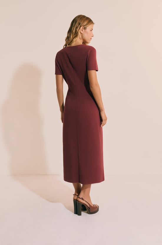 Robe longue manches courtes en coton avec fente;${refinementColor}