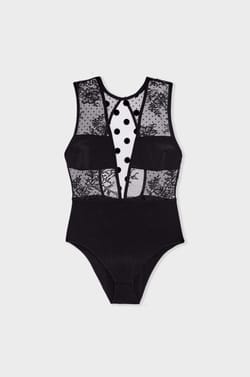 Bodysuit in Tulle and Embroidery;${refinementColor}