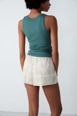 Weite Pyjama-Shorts aus Leinen mit Print;${refinementColor}