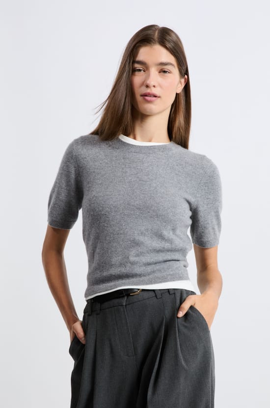 Short-sleeved cashmere sweater;${refinementColor}