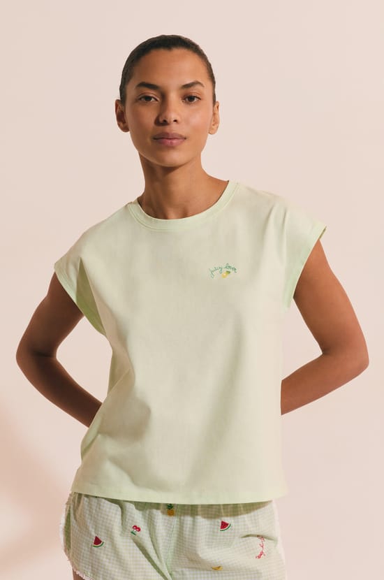 T-shirt de pyjama &agrave; inscription "juicy lover" en coton;${refinementColor}