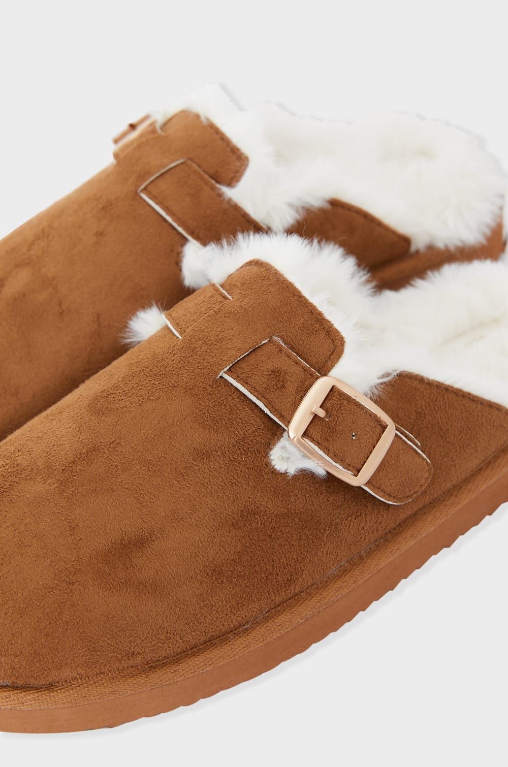 Mule Slippers with Faux Fur;${refinementColor}