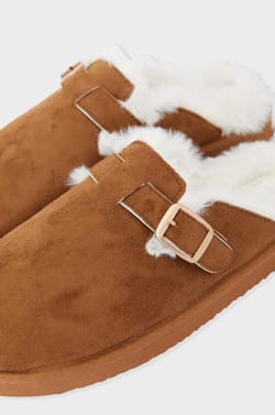 Mule Slippers with Faux Fur;${refinementColor}