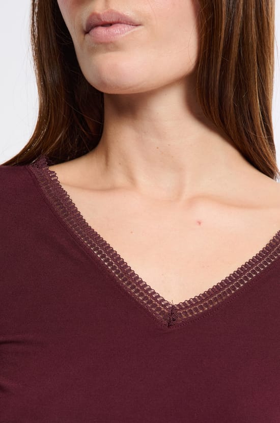 T-shirt col V maille thermique;${refinementColor}