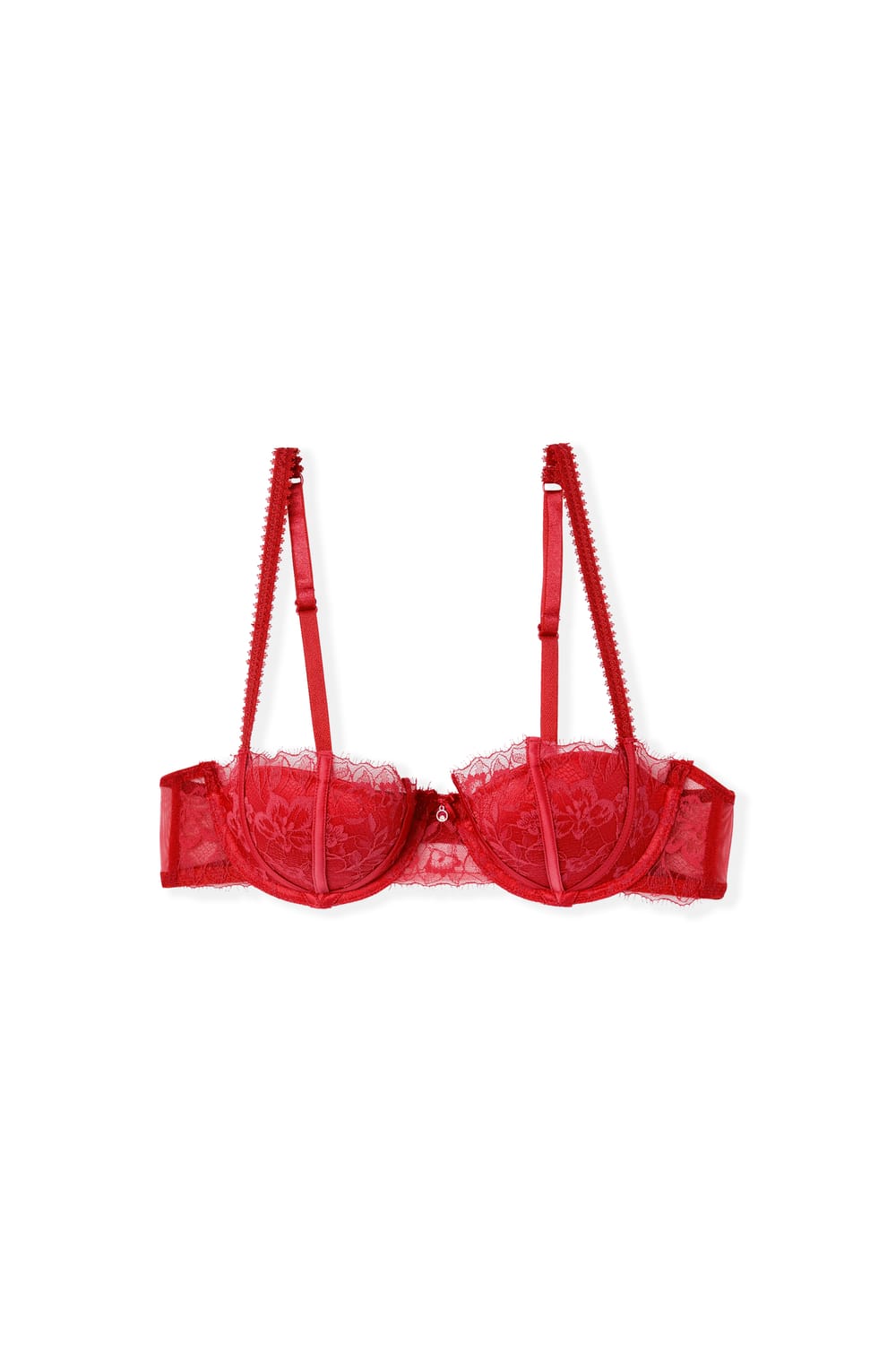 Push-up balconette bra in satin and eyelash lace;${refinementColor}