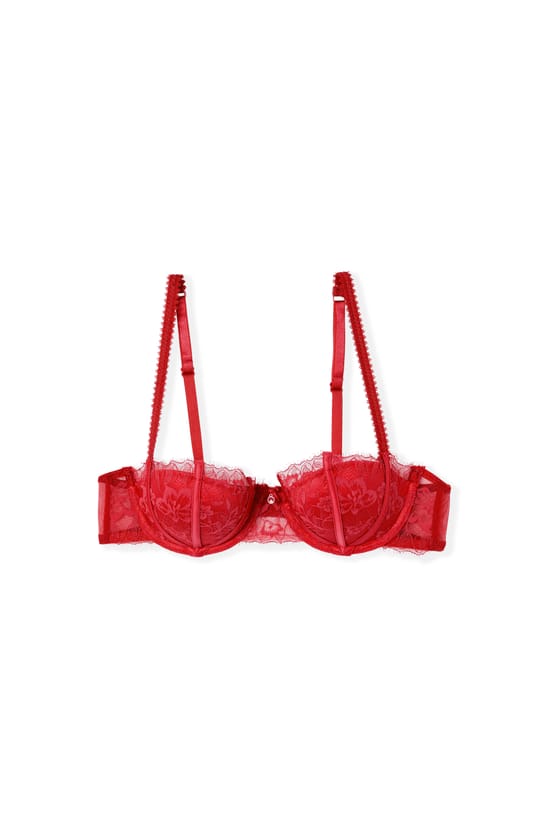 Push-up balconette bra in satin and eyelash lace;${refinementColor}