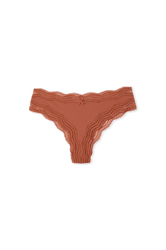 Tanga &agrave; bords dentelle en microfibre;${refinementColor}