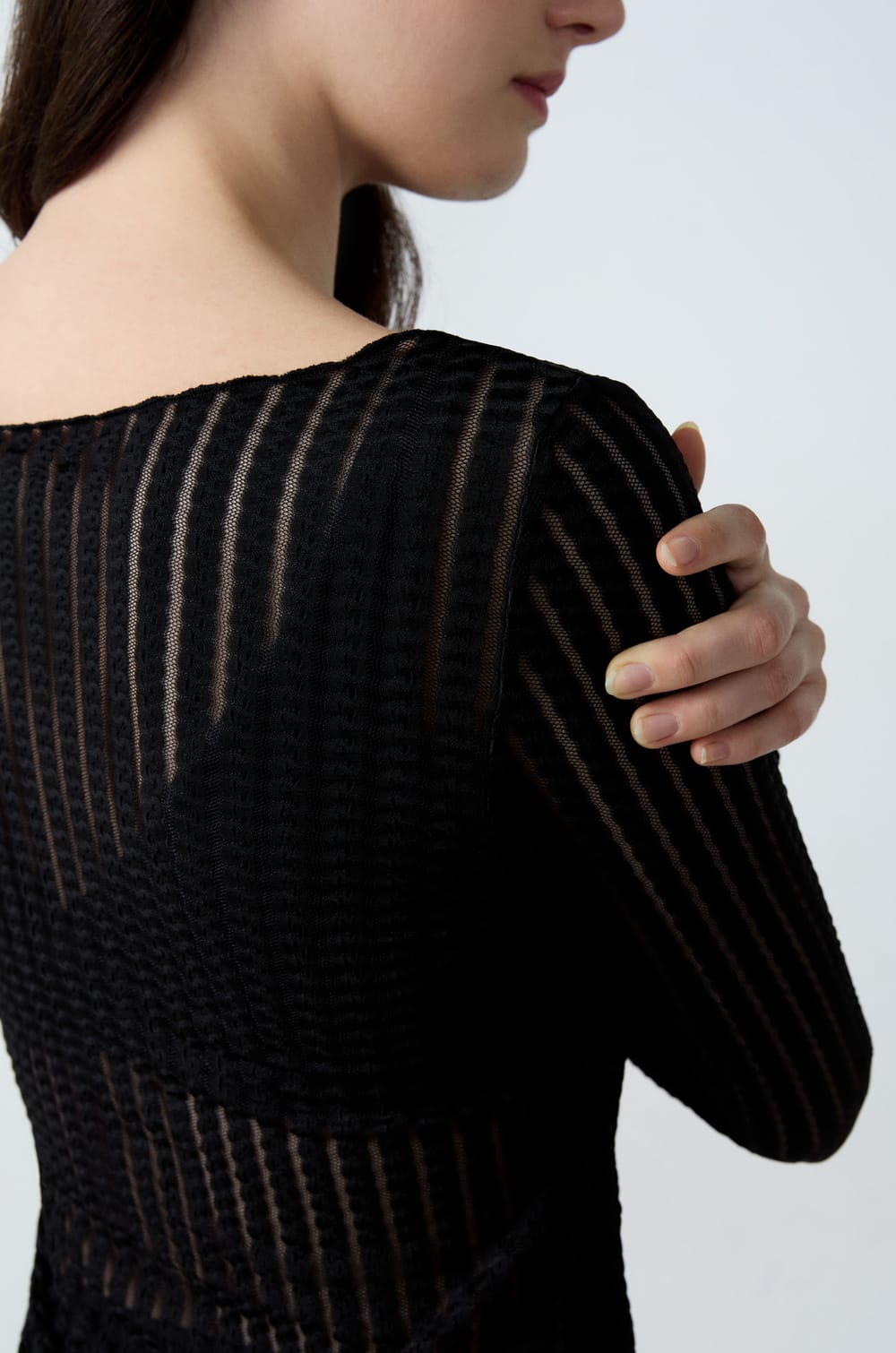 Long-sleeved top with transparent stripes;${refinementColor}