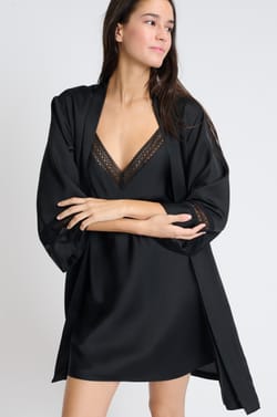 Satin Robe with Lace Details;${refinementColor}