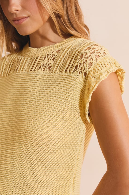 Sleeveless Openwork Crochet-Style Sweater;${refinementColor}