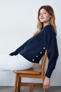 Sweater with Horn-Effect Buttons;${refinementColor}