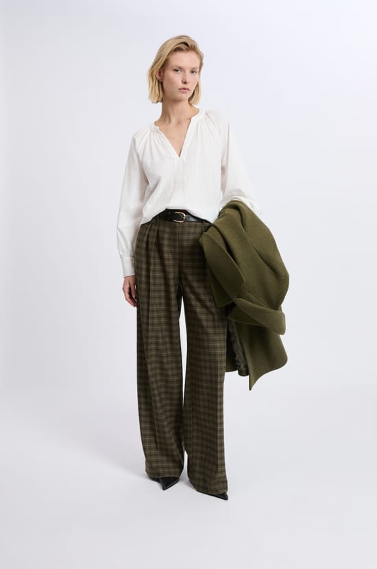 Wide-leg Checkered Trousers;${refinementColor}