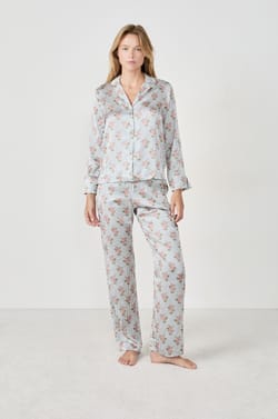 Pantalon de pyjama satiné à motifs fleurs;${refinementColor}