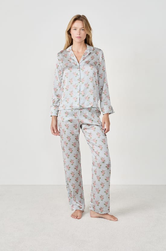 Pantalon de pyjama satiné à motifs fleurs;${refinementColor}