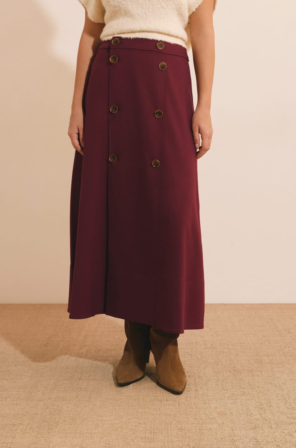Jupe longue avec d&eacute;tails boutons;${refinementColor}