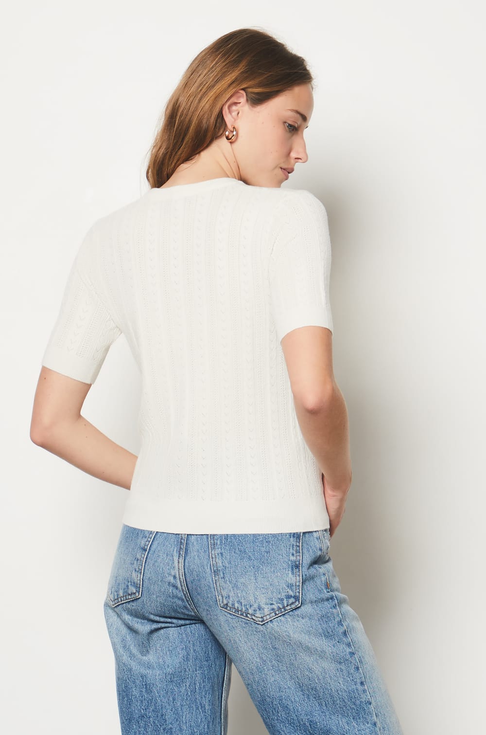 Short-Sleeved Sweater With Openwork Details;${refinementColor}