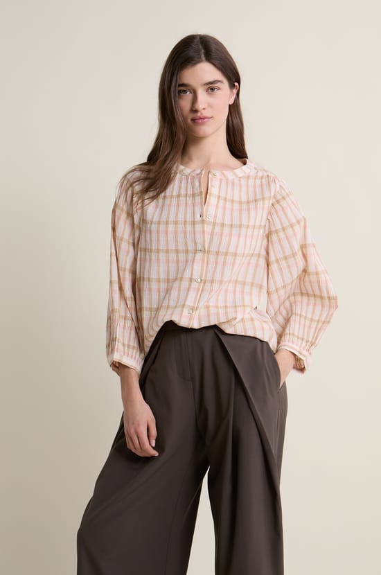 Blouse &agrave; carreaux en coton;${refinementColor}