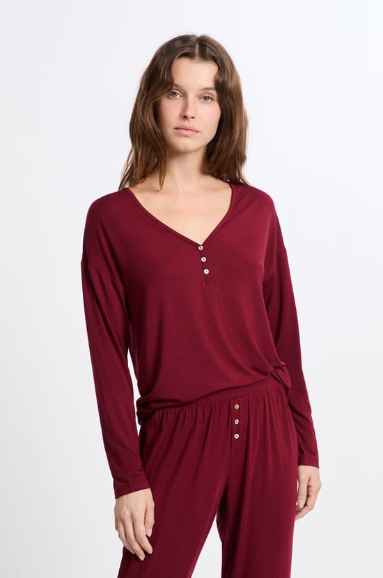 Camiseta de pijama de manga larga de modal;${refinementColor}