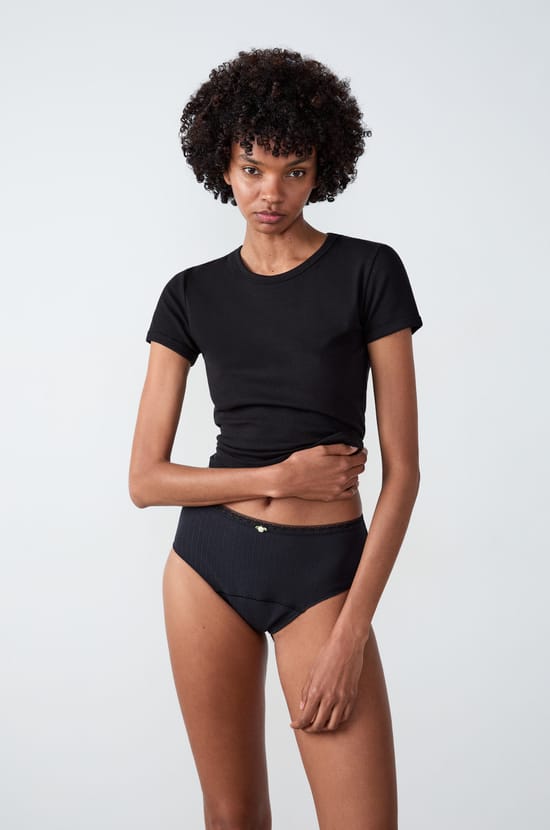 Culotte menstruelle taille haute pointelle - Flux moyen;${refinementColor}
