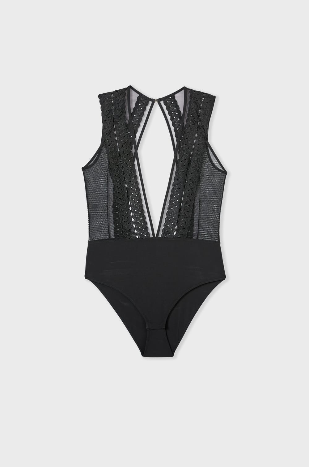 Plunge Bodysuit in Tulle and Embroidery;${refinementColor}